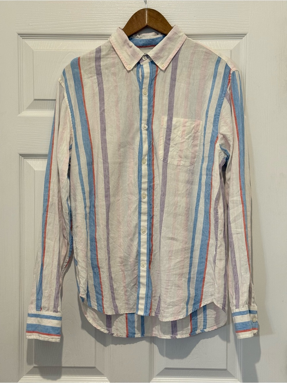 Bonobos Linen Cotton Blend Striped Button Down Shirt Medium Standard Fit M